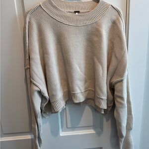 Free People Easy Street Cropped Crewneck Sweater in Light Beige